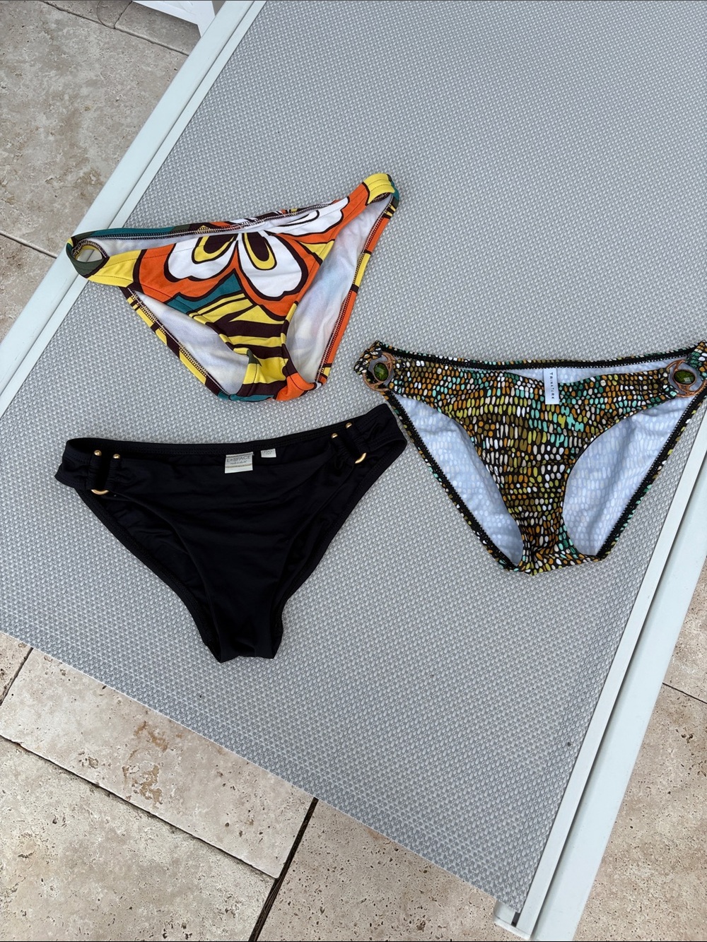 Three Bikini Bottoms - Black, Multicolor Floral & Mosaic Prints